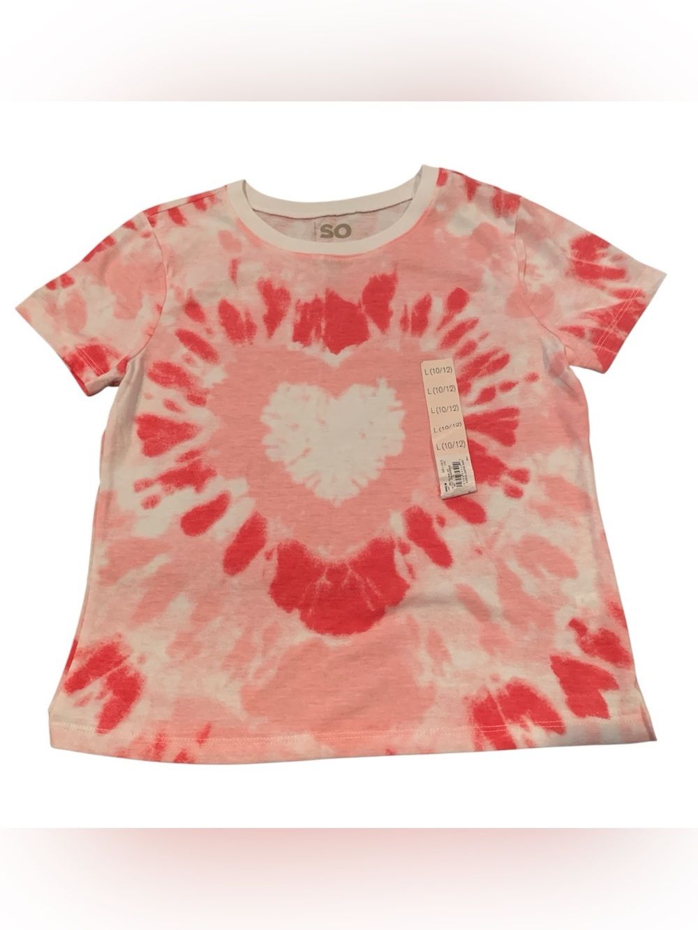 SO Girls' Pink & White Heart Tie-Dye Short Sleeve Tee